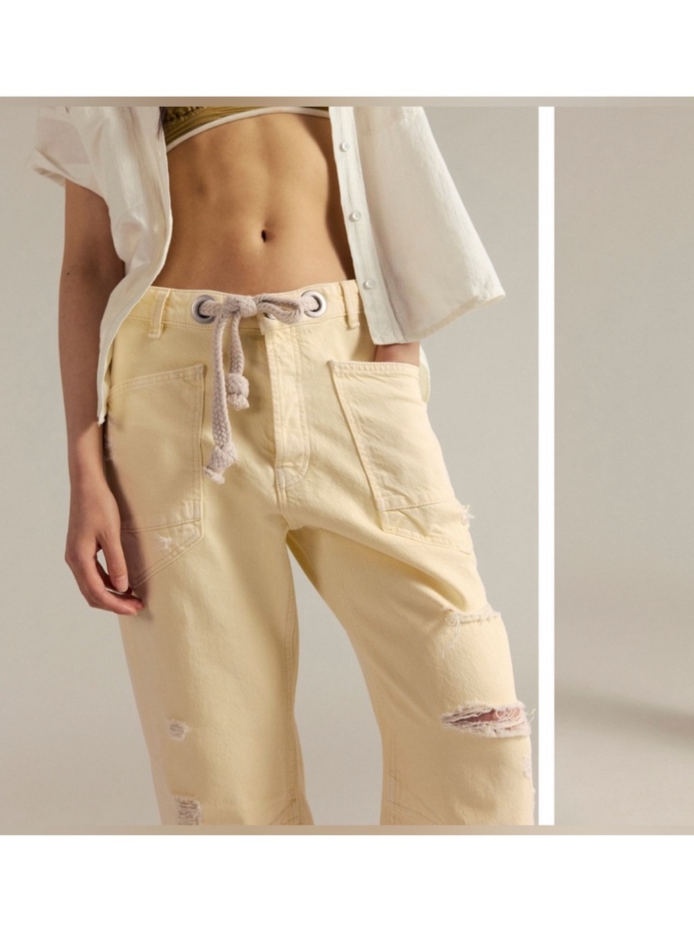 NWT Free People We The Free Moxie Pull-On Barrel Jeans - lemon icing - 31